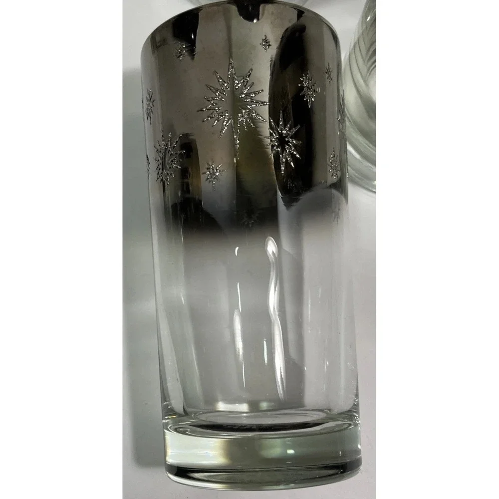 5 MCM Vitreon Queens Atomic Starburst Lusterware Highball Glasses Silver Fade